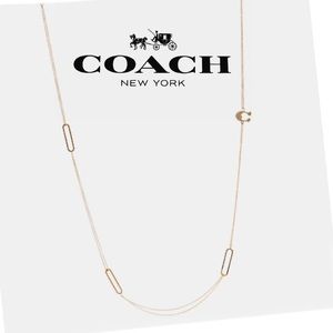 COACH Signature Gold Pave Crystal Logo Luxury Long Accessory Necklace